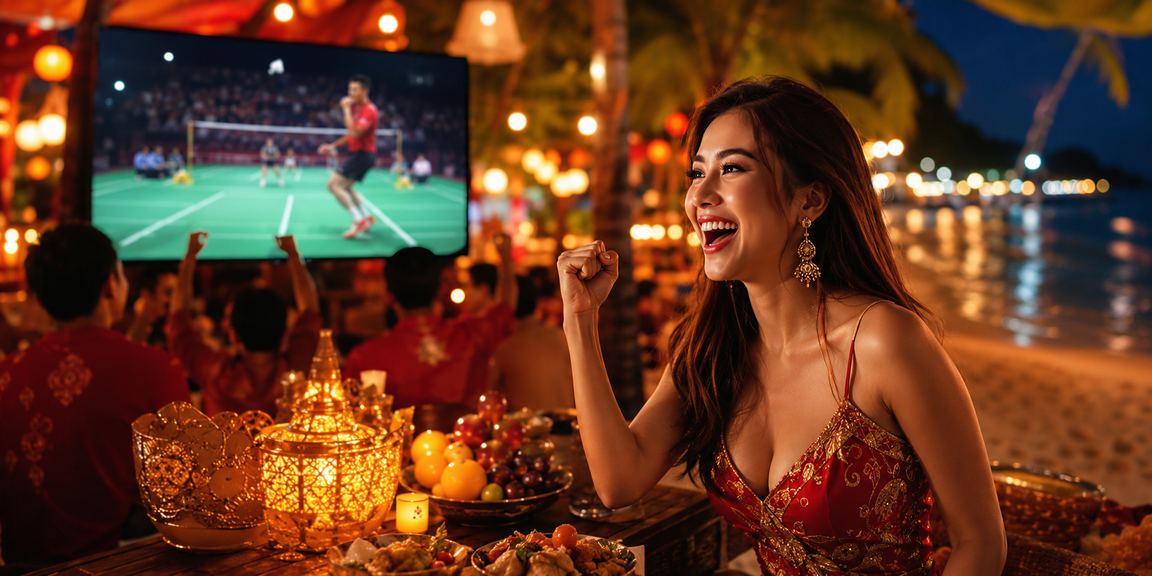 Pengguna Malaysia menyemak odds bola sepak di Langkawi dengan latar belakang tempatan